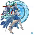  clothed clothing female green_hair hair human mammal not_furry plain_background solo sunamori sword weapon white_background 