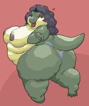  &hearts; breasts female hindpaw lizard looking_at_viewer morbidly_obese nipples open_mouth panties scalie solo underwear urikire 