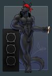  balls bandanna bgn black_nose black_penis canine dj headphones hi_res looking_at_viewer lupine_assassin male nude penis solo standing wolf 
