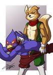  anal anal_penetration anthro avian bird canine clothed clothing cum duo falco_lombardi falcon flaccid fox fox_mccloud gay half-dressed interspecies male mammal nintendo penetration penis rockgaara sex star_fox video_games 