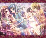  chopsticks eating food hanasaki_tsubomi heartcatch_precure! highres inoshishi_(ikatomo) japanese_clothes kimono kurumi_erika kurumi_momoka letterboxed multiple_girls myoudouin_itsuki precure tsukikage_yuri 