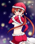  ashikaga_tamane bad_id bad_pixiv_id blush breasts hat medium_breasts musujime_awaki red_eyes red_hair sack santa_costume santa_hat solo to_aru_majutsu_no_index underboob 