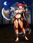  armor axe battle_axe bovine braid breasts cloak cow fantasy female hooves horns huge_breasts jessica_elwood moon night panties red_hair solo thessa unconvincing_armour underwear weapon 