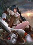  banned_artist black_hair breasts cleavage devil_may_cry glasses highres lady_(devil_may_cry) legs lips medium_breasts no_bra short_hair sitting solo yinan_cui 