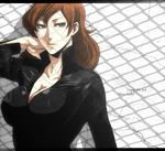  bad_id bad_pixiv_id banned_artist breasts brown_eyes brown_hair cleavage large_breasts letterboxed long_hair long_sleeves lupin_iii mine_fujiko s_tanly solo upper_body 