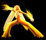  ambiguous_gender black_background blaziken blue_eyes fire fur mikazuki_karasu nintendo orange_fur plain_background pok&#233;mon pok&eacute;mon solo video_games 