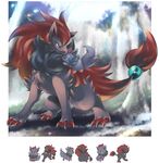  claws closed_mouth commentary_request creature expressions gen_5_pokemon happy ibui_matsumoto no_humans open_mouth pokemon pokemon_(creature) standing tied_hair whiskers zoroark zorua 
