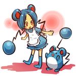  animal_ears apron blue_hair blush_stickers gen_2_pokemon hitec marill moemon mouse_ears open_mouth personification pokemon pokemon_(creature) red_eyes smile socks tail 