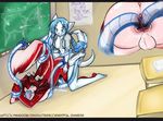  anal anal_penetration balls blue_eyes blue_hair blush breasts butt chaosie classroom cyborg feline female green_eyes hair herm horns intersex kyera nude penetration penis rape school sex tentacles 