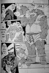  abs amakuchi anthro armor boar chubby clothed clothing comic dialog dragon_quest english_text feline fur gay general greyscale hard_translated jyuumaretsuden male mammal manga military monochrome muscles open_mouth orc_(dq) ork panther pig plain_background porcine rikantas standing surprise text translated tunic video_games white_background 