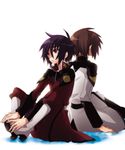  brown_hair gundam gundam_seed gundam_seed_destiny kira_yamato multiple_boys purple_hair red_eyes shinaso_(sachi-machi) shinn_asuka super_robot_wars super_robot_wars_l uniform 