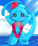  anthro blush clothed clothing edit female g-sun grey_eyes legendary_pok&#233;mon looking_at_viewer nintendo phione pok&#233;mon pok&#233;morph pok&eacute;mon sea skimpy sky smile solo sunshine swimsuit video_games water 