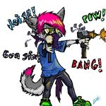  alpha_channel bandanna canine clothed dog firing grey gun hair handkerchief husky ingram_mac10 kibakota machine_pistol male pants pink pink_hair shirt shoes short_hair solo sound_effects standing sunglasses weapon white zzakerhyus 