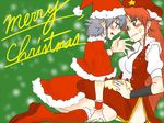  bad_id bad_pixiv_id christmas hong_meiling izayoi_sakuya kondou_(acid) long_hair multiple_girls red_hair santa_costume short_hair silver_hair touhou yuri 