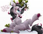  2019 black_hair blue_eyes destruction dialogue equid eyelashes female fur hair hi_res hooves horn macro mammal ncmares oleander_(tfh) simple_background text them&#039;s_fightin&#039;_herds tree unicorn 