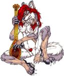  &hearts; breasts canine claws digitigrade female fenrir_lunaris looking_at_viewer lute nipples pubic_hair pussy red_hair solo wolf 