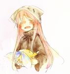  animal_hat cat_hat closed_eyes cosoco creator_connection faux_traditional_media hat holding kagamine_rin long_hair megurine_luka megurine_luka_(toeto) pink_hair sad sketch songover soratobazu_(vocaloid) tears toeto_(vocaloid) vocaloid 
