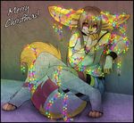  ajna brown_eyes canine christmas christmas_lights cute female fennec fox holidays mammal ravinfox sitting solo tongue xmas 