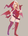  bat_wings belt blonde_hair boots christmas demon demon_tail drill_hair gloves hood hoodie loose_belt original red_gloves santa_costume solo tail thigh_boots thighhighs weno wings 