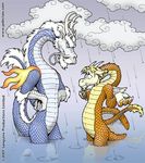  angry beard blonde_hair blue blue_dragon blue_scales chinese_dragon claws cloud dragon facial_hair flood funny goatee hair helvetica_(artist) horn humor humour jadeclaw lazy_dragon lol mustache orange orange_dragon orange_scales rain ripple scalie shrug unamused water whiskers wings 
