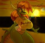  angela beach breasts dragon female huge_breasts scalie seaside solo sun_set yiffer 