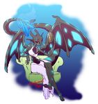  bioluminescence black chichi_(artist) dragon female glow glowing glowing_markings green_furniture horn horns marin marin_(character) markings multi-colored_body multicolored_background plain_background purple scalie skirt stripes white_background wings yellow_eyes 