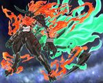  fire green_fire highres lazengann ledjoker07 mecha no_humans tengen_toppa_gurren_lagann tengen_toppa_lazengann 