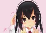 akg black_hair blush_stickers brown_eyes face headphones k-on! looking_at_viewer nakano_azusa ogipote smile solo sweater_vest twintails 