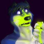  2010 accident blank_background blue broken canine chizbizz colored djwoof glowstick hair male open_mouth raver shocked solo teeth topless whoops wolf 