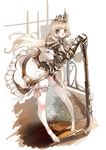 armor blonde_hair crown dress female garter_belt garterbelt girl green_eyes jeffr legs long_hair skirt thighs weapon 