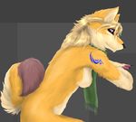  anthro bleuhawke breasts canine dog female fur mammal nude scarf side_boob solo yellow yellow_fur 