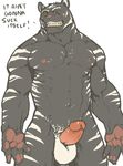  anthro balls biceps black_fur body_markings denatri feline fur grin humanoid_penis male mammal markings muscles nude pecs penis pose red_eyes solo thewielder tiger 