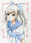  1girl artist_request hair_ribbon love_plus ponytail ribbon school_uniform serafuku sketch smile solo takane_manaka traditional_media 