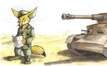  canine desert fennec fox german hufnaar male military outside solo tank uniform 
