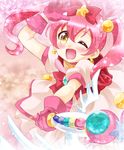  backpack bag brown_eyes cosplay foreshortening gloves gongitsune_(gongitune2) hoshikuzu_witch_meruru kurusu_kanako meruru_(oreimo) meruru_(oreimo)_(cosplay) one_eye_closed ore_no_imouto_ga_konna_ni_kawaii_wake_ga_nai pink_hair solo twintails wand 