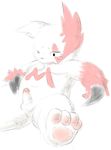  balls claws erection fangs hindpaw leaning male mitei mitel nintendo one_eye_closed open_mouth pawpads paws penis plain_background pok&#233;mon pokemon sitting solo tears teeth video_games white_background zangoose 
