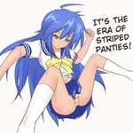  ahoge hard_translated izumi_konata kadokeshi lucky_star panties school_uniform skirt spread_legs translated underwear 