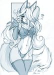  &hearts; bikini bra canine collar female fox hair jeso pose raised_arm sketch skimpy solo standing stockings tail 