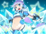  blue_eyes cosmic_break crystal mecha_musume midriff navel purple_hair revealing_clothes short_hair ska solo sparkle star winberrl 