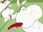  big_breasts breast_expansion breasts butt_growth female final_fantasy green_hair grey_eyes growth hair huge_breasts lagomorph lapine mammal open_mouth polearm psyko rabbit robe smile staff video_games white_mage 