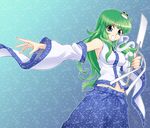  detached_sleeves frog green_eyes green_hair kochiya_sanae long_hair nao_yuki snake solo touhou 