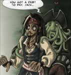  &hearts; davey_jones dialogue gay human imminent_rape jack_sparrow male not_furry pirate pirates_of_the_caribbean tentacles unknown_artist what 