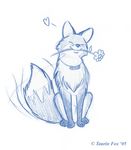  &hearts; 2005 blue_and_white canine eyes_closed feral flower fox male monochrome necklace sketch solo taurin_fox 