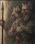  armor duo ear_piercing earring guard hyena male mammal piercing polearm rukis spear tribal 