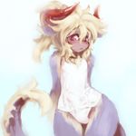  balls behemoth bulge clothed clothing cotora crossdressing demon girly herm horn horns intersex male penis plain_background skimpy solo white_background wide_hips 