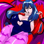  bars breasts cameltoe capcom cleavage curvy darkstalkers demon_girl elbow_gloves female gloves green_hair hand_on_face hand_on_own_face head_wings headwings heart_cutout hips huge_breasts long_hair lowres morrigan_aensland pantyhose plump sideboob simple_background skin_tight solo succubus tamanegiya thick_thighs thighs vampire_(game) wide_hips wings 