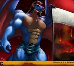  anthro beard beastly_bahamunt biceps big big_muscles blue_dragon brown_body bulge claws clothed clothing dog_tags dragon facial_hair fangs hair half-dressed long_hair male muscles necklace nexus nipples pecs pose red_eyes scales scalie solo topless torn_clothing western_dragon wings 