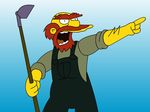  arm_hair background_gradient bald beard eyebrows groundskeeper_willy hoe mad male meme not_furry overalls pocket pointing red_hair scottish the_simpsons unibrow yelling 