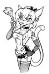  apron black_and_white cougar feather_duster feline female fishnet lizardbeth maid maid_uniform maxine_(lizardbeth) miniskirt monochrome piercing solo stockings tattoo 