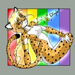  armlet bell blonde_hair bracelet cheetah feline female green_eyes hair jewelry necklace piercing rainbow solo zenia 